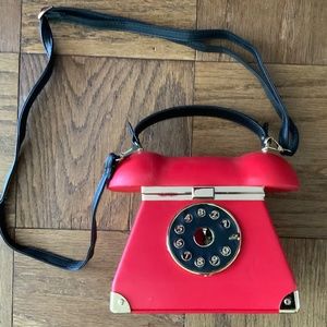 Vintage Phone Purse Novelty Telephone Shaped Crossbody Bag Trendy Clutch
